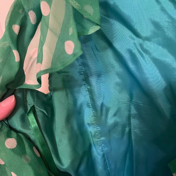 Ralph Lauren Green Polka Dot Size 12 100% Silk Dress - Picture 4 of 8